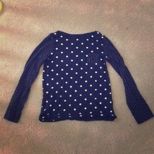 girls navy blue long sleeve with polka dots